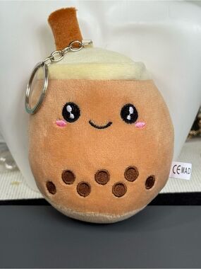 Brown Milk Tea Boba Plush Keychain Bag Charm Keyring NIP